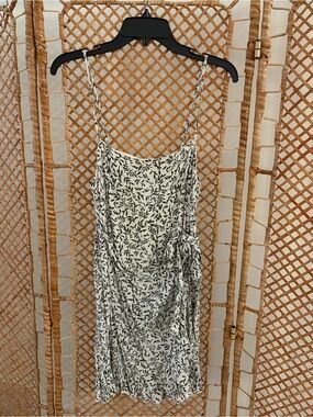 Princess Polly Adjustable Strap Leaf-Print Mini Dress in White and Olive Green